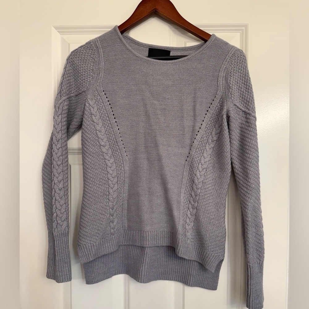 Cynthia Rowley Gray Cable Knit Wool Blend Sweater Size Small Cozy Chic